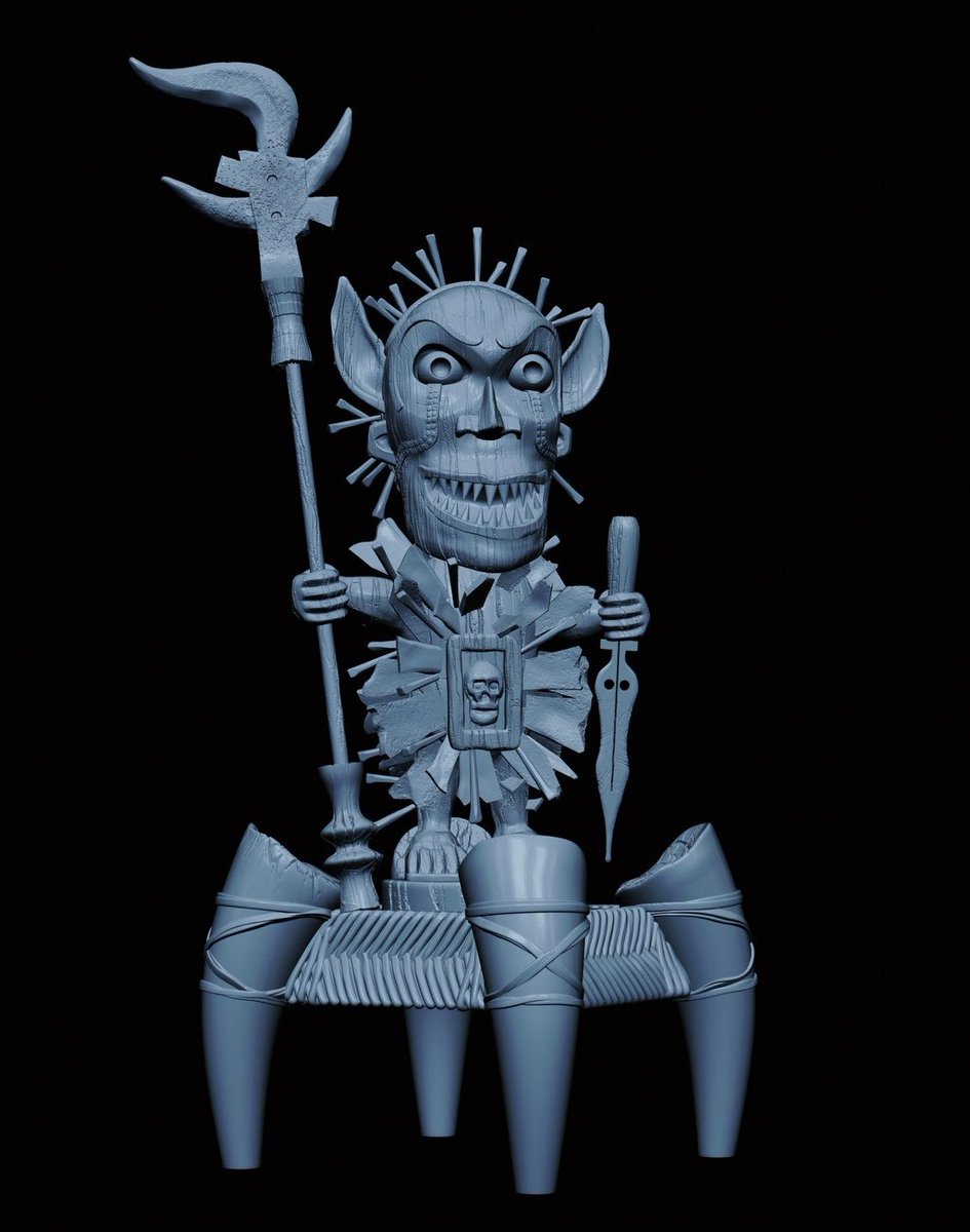 Very excited to wake up to my very own Shiriki Utundu figure based on the cursed idol from Tokyo DisneySea’s Tower of Terror. Spent over 12 hours sculpting him!