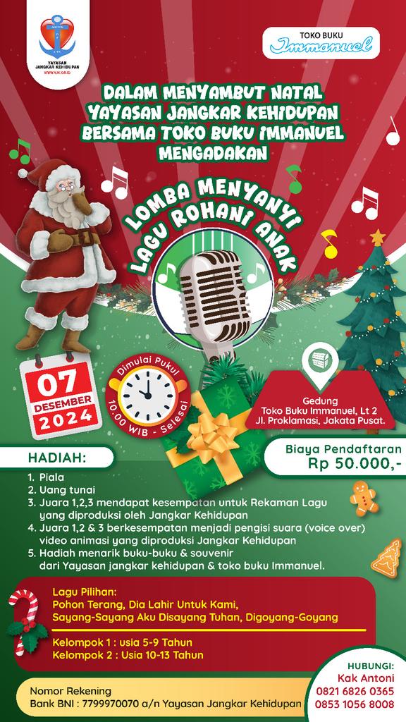 Persiapkan dirimu untuk Lomba Menyanyi Lagu Rohani Anak yang akan segera hadir! 🎶✨

Ini kesempatan bagi kamu untuk mengekspresikan iman lewat suara indah dan penuh semangat. Cek informasinya dan jangan lewatkan acara ini!