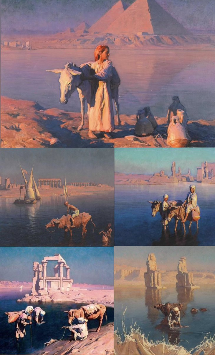 Third_Eye_Seeks's tweet photo. 👀💭 #Egyptian farmers, The #Nile, The land. Artwork by Adam Styka, 1890-1959.
#AdamStyka was a polish American #artist, exhibiting paintings in #Paris's most prestigious galleries such as Salon de Paris, Champs Des Elysses &amp; others in #Europe &amp; countries of both #Americas. https://t.co/r5MSb1BwE2