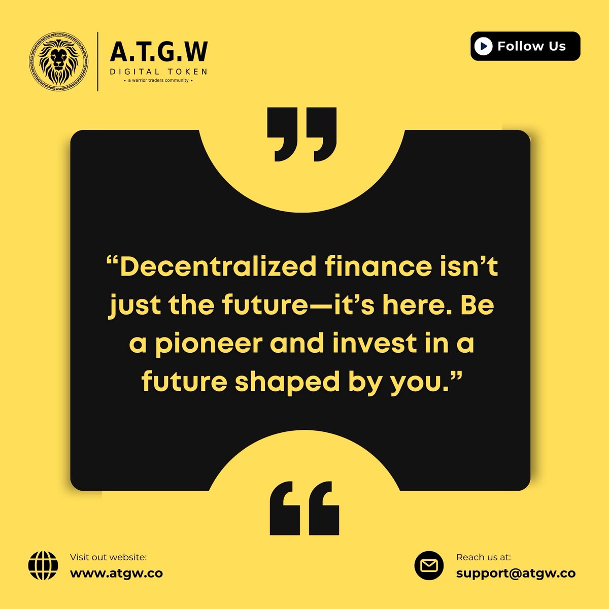 ATGWToken's tweet photo. π Keep your digital world powered with ATGW Token.
Driving transactions, rewards, and more in a vibrant ecosystem.
#ATGWToken #CryptoEcosystem #DigitalFinance #PowerOfCrypto https://t.co/lOvSBXlPv0
