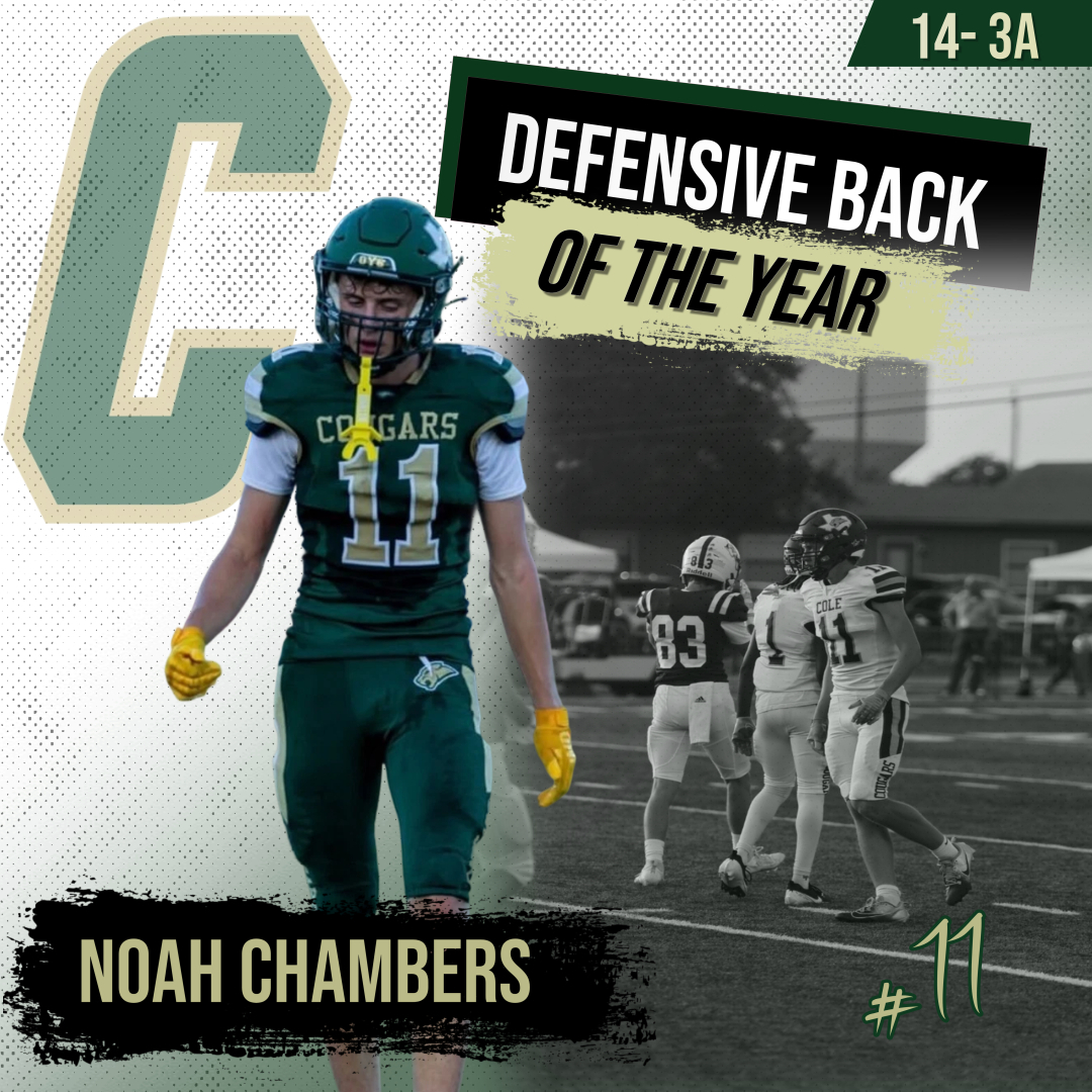 Scott Kissee (@scott_kissee) on Twitter photo Congratulations to <a href="/NoahChambers07/">Noah Chambers</a> for being voted the District 14-3A Defensive Back of the Year.
<a href="/FSHISD/">Fort Sam Houston ISD</a> <a href="/JBSA_Official/">JointBaseSanAntonio</a> <a href="/RGC_MS_HS/">Robert G. Cole Middle/High School</a> Congratulations to <a href="/NoahChambers07/">Noah Chambers</a> for being voted the District 14-3A Defensive Back of the Year.
<a href="/FSHISD/">Fort Sam Houston ISD</a> <a href="/JBSA_Official/">JointBaseSanAntonio</a> <a href="/RGC_MS_HS/">Robert G. Cole Middle/High School</a>