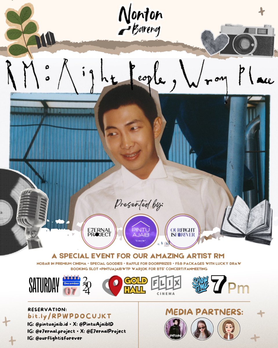 E7ernalProject's tweet photo. @PintuAjaibID x @E7ernalProject x #OurFlightIsForever Present

✨Nonton Bareng RM: <Right People, Wrong Place>✨
🗓️ 7 Dec 2024
🎦 Exclusive at GOLD HALL - FLIX Cinema
📍ASHTA District 8 Jakarta
🎞️ 7 PM

FMI &amp; Reservation:
https://t.co/F82JOA3fUa

#RM #RightPeopleWrongPlace #RPWP https://t.co/ip8TxYxTkh