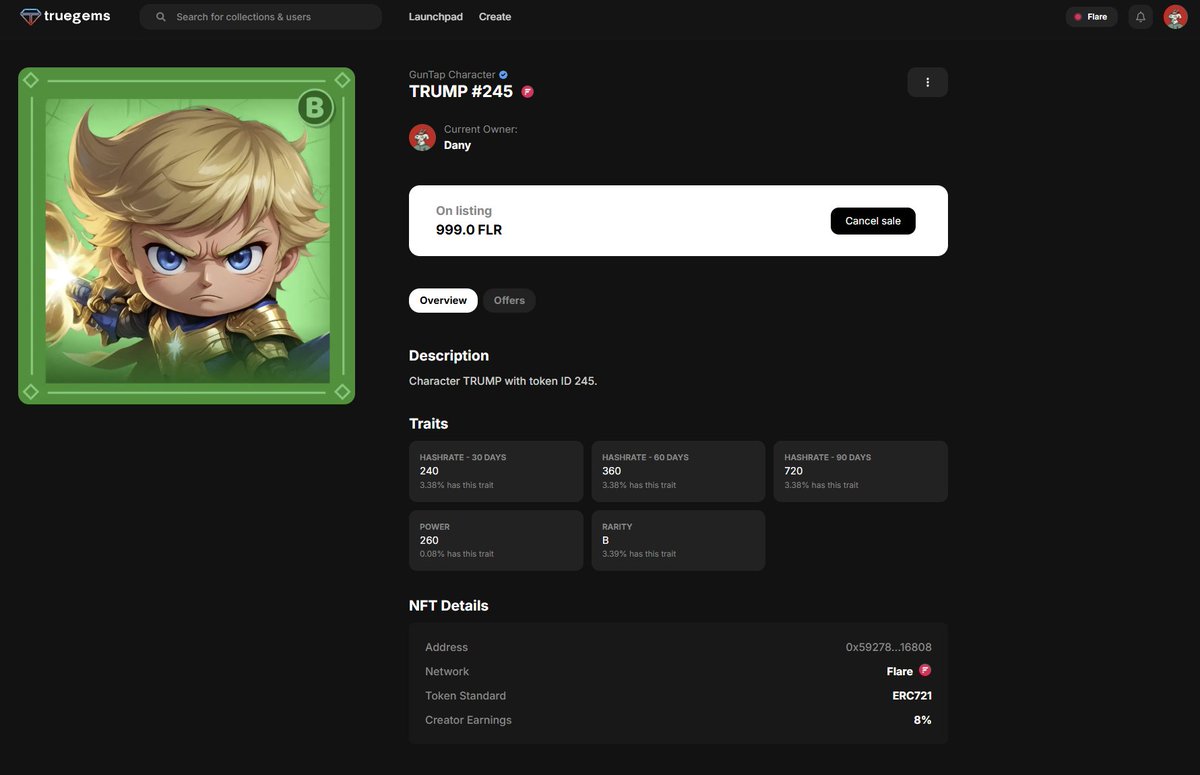 BEAK5IO's tweet photo. 🚀 FOR SALE: TRUMP NFT #245 🚀
🔥 Power: 260 | Hashrate: 720 (90 days)
🔥 Rarity: B | Price: 999 FLR
🔥 Available on: @Truegems_io
Own this rare @GunTapOnline NFT now! 🎮
https://t.co/uanEd10ZSr
#GunTap #TrueGems #NFT $FLR https://t.co/ziJvjX8QMi