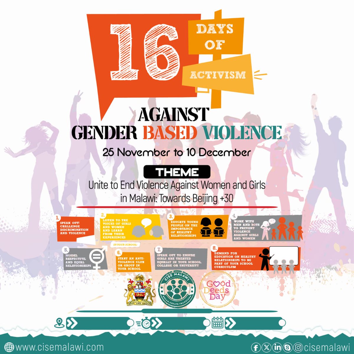cisemalawi's tweet image. Stand up, speak out! Join the 16 Days of Activism to end gender-based violence in Malawi. Together, we can create a world where women and girls are safe, valued, and empowered. Your voice matters. @AUYouthProgram @UN_Women @UNICEFMalawi @SAYoF_Official @YAS_Malawi