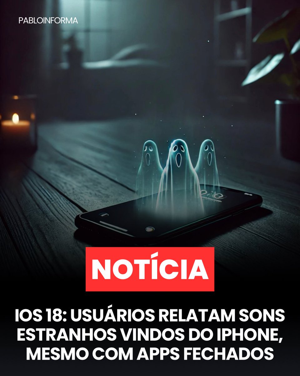 Pablowbraz's tweet photo. Após atualizar para o iOS 18, usuários têm relatado sons estranhos saindo de seus iPhones, como vozes e gritos, mesmo com apps fechados. A Apple confirmou falhas de áudio e promete corrigir o problema na versão 18.2, prevista para dezembro. https://t.co/QuplupzsMl