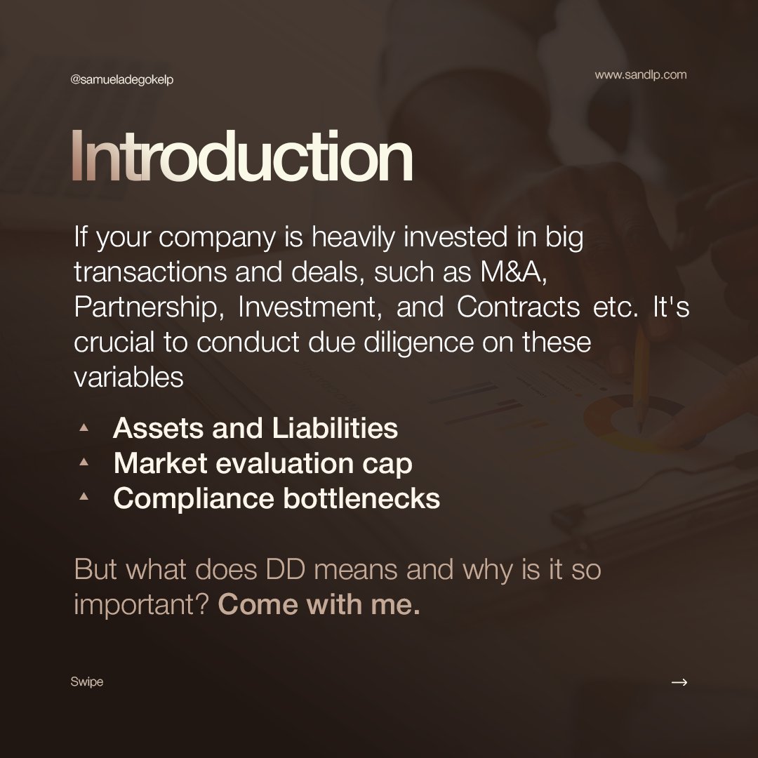 samueladegokeLP's tweet photo. Corporate transactions require more than just signatures—they need strategy. Market research and due diligence are the tools that uncover risks, highlight opportunities, and ensure informed decisions.

#DueDiligence #BusinessStrategy #MondayMotivation https://t.co/jgUGeDhfJN