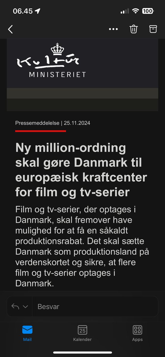 Det her er en virklig dejlig nyhed at vågne op til. Nu får vi lige konkurrencevilkår internationalt og kan tiltrække nye produktioner. Det er rigtigt godt for branchen
Tak til kulturministeriet og partierne på Christiansborg  for dette
Stoltheden er kollosal
#dkpol