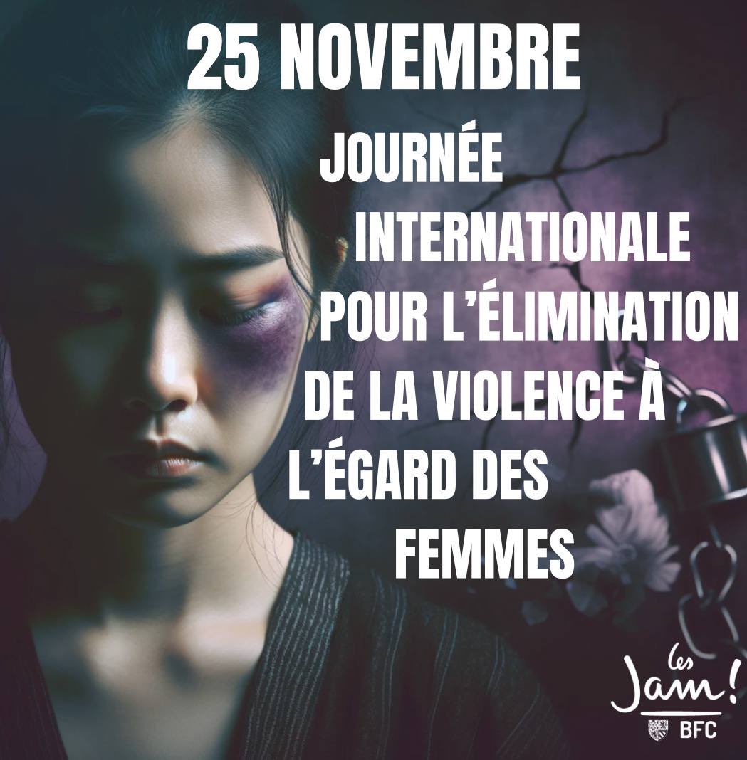 25 novembre : Journée internationale pour l’élimination de la violence à l’égard des femmes.

Chaque jour, des femmes subissent des violences sous diverses formes. 

Mobilisons-nous pour dire STOP et pour construire un avenir où l’égalité, le respect et la dignité triomphent.