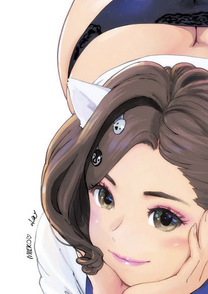 この冬登場の猫見栄子2024年バージョン。髪留めの上側は冬のライチョウで下側は皇帝ペンギンの子供。 