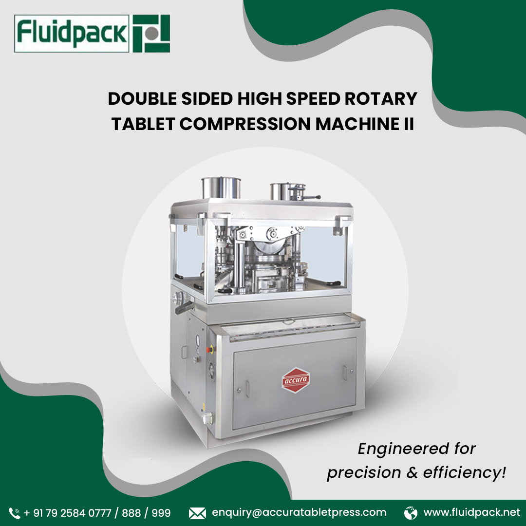 fluidpack1's tweet photo. The Double Sided High-Speed Rotary Tablet Compression Machine II offers cGMP compliance, durable SS 316L parts, high-speed rotary operation, and a user-friendly 15” touch screen for efficient production.

visit- https://t.co/XqULmhl5ez
#Fluidpack #TabletCompressionMachine https://t.co/rCt3RRyERw