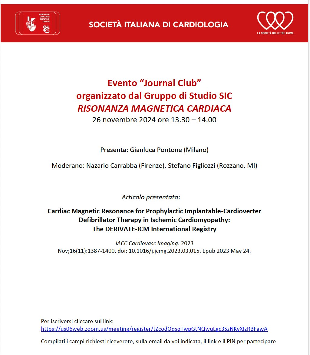 Stefano Figliozzi (@figliozzis) on Twitter photo Tomorrow!
ā° 26/11/2024 13:30-14:00 (CET)
<a href="/SIC_CARDIOLOGIA/">SIC SocietĆ Italiana di Cardiologia</a> #whyCMR JC
š£ <a href="/gpontone1/">Gianluca Pontone</a> presenting DERIVATE-ICM study.
Link to access: us06web.zoom.us/meeting/regist⦠Tomorrow!
ā° 26/11/2024 13:30-14:00 (CET)
<a href="/SIC_CARDIOLOGIA/">SIC SocietĆ Italiana di Cardiologia</a> #whyCMR JC
š£ <a href="/gpontone1/">Gianluca Pontone</a> presenting DERIVATE-ICM study.
Link to access: us06web.zoom.us/meeting/registā¦