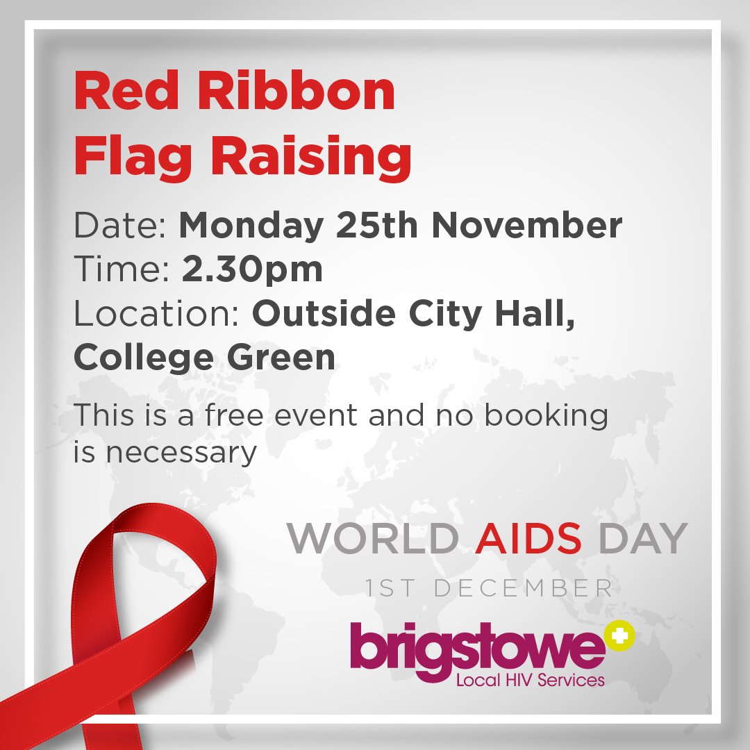 Join us outside City Hall on College Green from 2.30pm as <a href="/brislordmayor/">Bristol Lord Mayor</a> will raise the red ribbon flag ahead of World AIDS Day 2024.

Perfect time to pick up your red ribbon too as we shall bring some with us.