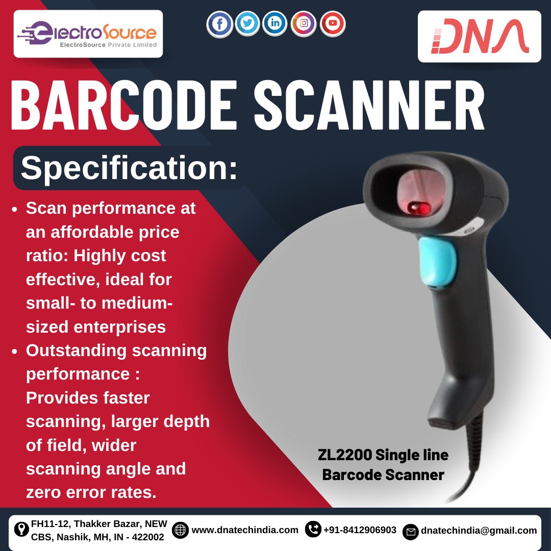 Barcode Scanner

ZL2200 Single line barcode scanner

#barcode #scanner #single #line #scan #performance #price #cost #effective #ideal #small #medium #size #provides #scanning #larger #depth #wider #angle #zero #rates #electronic #compnent #nashikcity