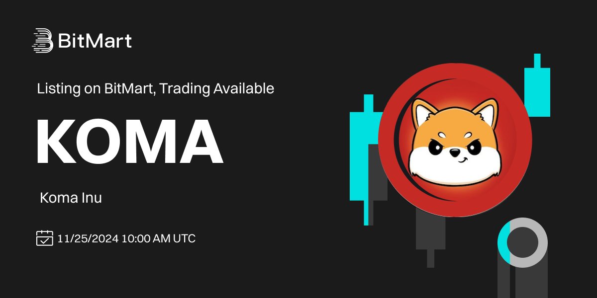 #BitMart will list Koma Inu (KOMA) <a href="/komabnb/">Koma</a> 🔥

Koma, son of Shib and protector of BNB, is a dog themed token built around community driven decentralization and charity. 

💰Trading pair: $KOMA/USDT  
💎Deposit: Available  
💎Trading: 11/25/2024 10:00 AM UTC    

Learn more: