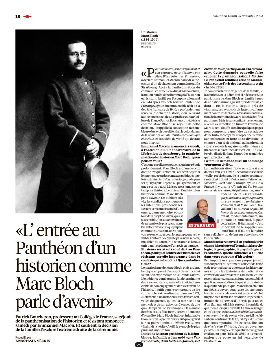 Belle interview de Patrick Boucheron sur Marc Bloch, «militant de l’universel» assassiné par les nazis. <a href="/libe/">Libération</a>