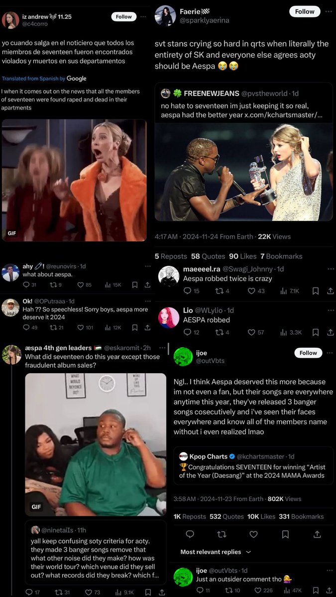 13_Gems_17's tweet photo. For Carats who would like receipts of the tweets made by Mys, Tokkis, Armys, and Stays, against Seventeen for their AOTY award at MAMA, here y’all go….just in case they wanna switch script and act like victims or lie✌️ https://t.co/FlOIqn89Jp