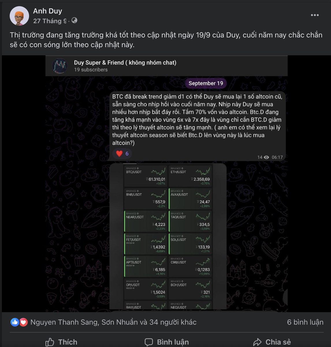 DuySuper38's tweet photo. Tới bây giờ người ta mới nhắc về Altcoin season nhưng anh em xem đi DUy là 1 trong những số ít kêu anh em mua altcoin từ tháng 9 để chờ altcoin season vào cuối năm nay, hiện tại thì altcoin đang tăng rất mạnh mẽ luôn, và Duy đã có cập nhật kéo dài tới Q1/2025 https://t.co/ecvHUkWAMB