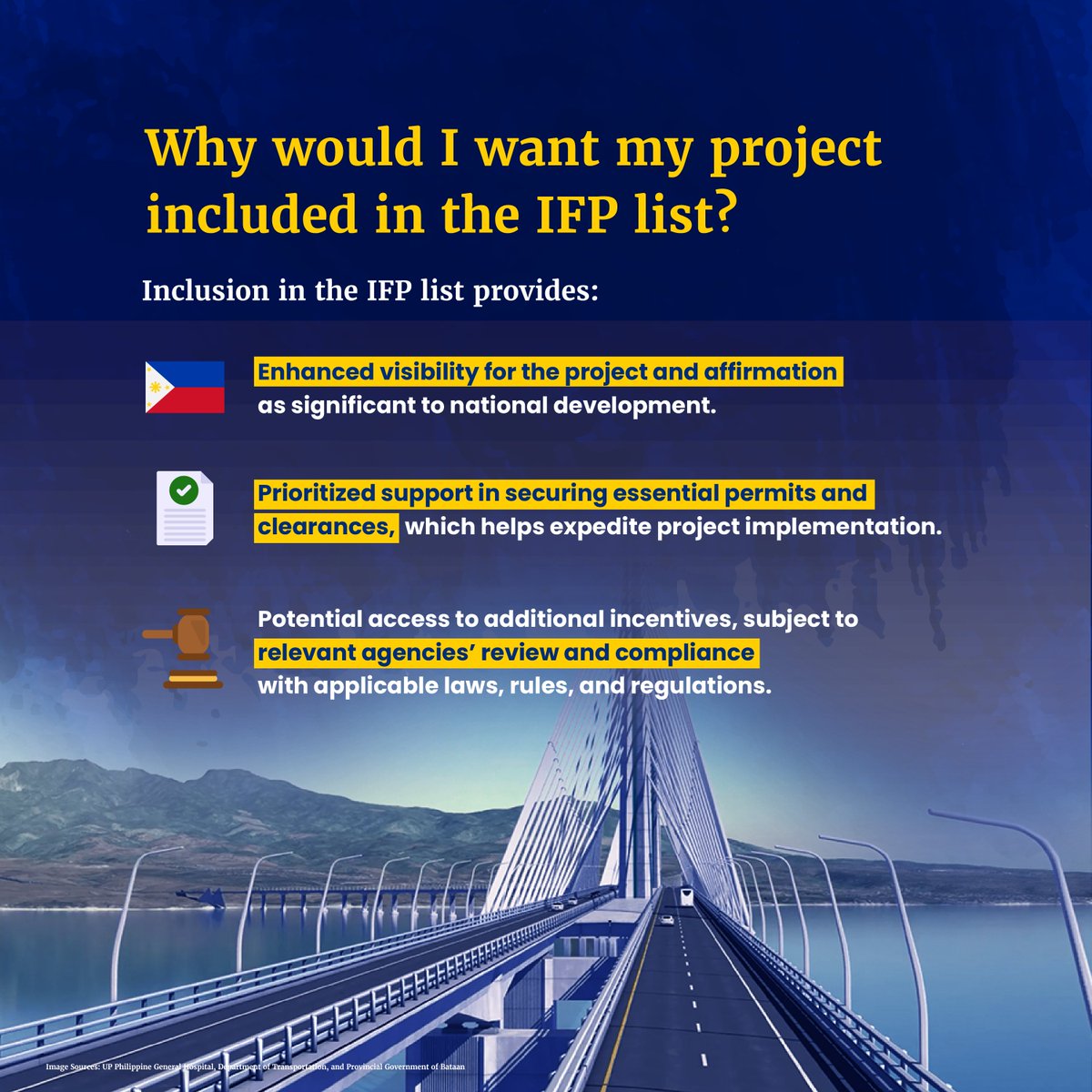 DEPDevgovph's tweet photo. 𝐂𝐀𝐋𝐋 𝐅𝐎𝐑 𝐏𝐑𝐎𝐏𝐎𝐒𝐀𝐋𝐒: 𝟐𝟎𝟐𝟓 𝐈𝐅𝐏𝐬

NEDA invites private sector entities to submit proposals for the inclusion of purely private business ventures in the Philippines’ 2025 Infrastructure Flagship Projects (IFPs) list. https://t.co/20X4WwswwB