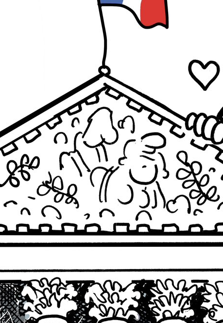 Pardon mais suis-je le seul à voir un mec avec un gros nez prendre Marianne en leuleu sur la façade du panthéon de ce dessin grotesque?

Elle l'aide même à rentrer avec son bras droit là...