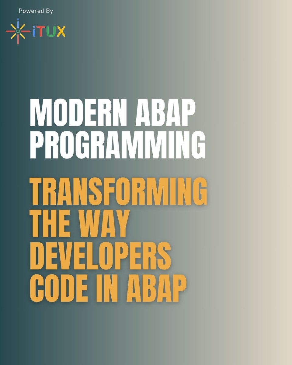 itux2018's tweet image. ABAP isn’t just for legacy systems anymore—it’s evolving to meet the demands of today’s tech-savvy businesses.
For more information, visit
ituxsolutions.com
#sapabap #modernprogramming #sapdevelopment #abapinnovations #saptech #sapdeveloper #learnsap