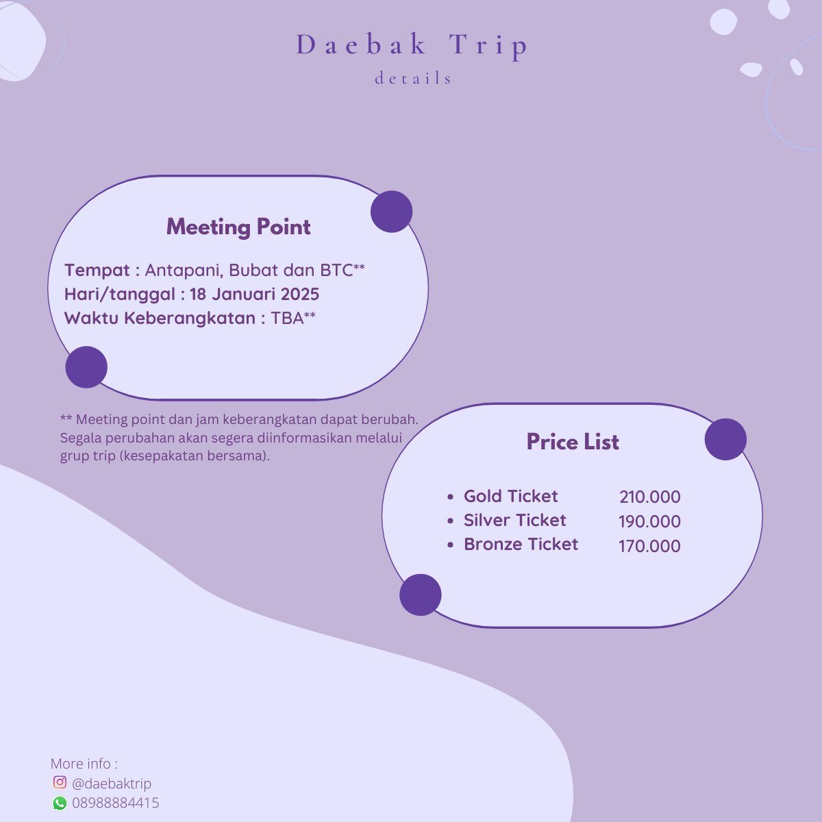daebak_official's tweet photo. ✨ Daebak Trip Present ✨

Dewa 19 Featuring All Star 2.0 In Jakarta

📍Antapani, Bubat, BTC
📅 18 Januari 2025
⏰ TBA

form link: https://t.co/JpYEZcM5r1
more info? please hit us on our DM!
#dewa19 #dewa19allstar #daebaktrip #tripkonserbandung #tripmurah https://t.co/NkwekE6fyo