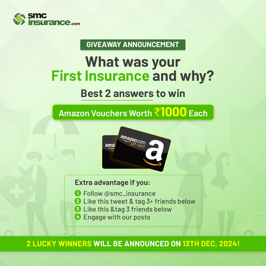 smc_insurance's tweet photo. 🎉 Giveaway Alert! 🎉

Win ₹1000 Amazon vouchers! Here’s how to enter:

Answer our Question and-

1️⃣ Follow us  @smc_insurance
2️⃣ Like this post & tag 3+ friends in the comments
3️⃣ Retweet this post
4️⃣ Engage with our posts
🗓 Winners announced on Dec 13, 2024!

Don’t miss your chance—join now! 🛍✨

Good luck! 

#giveaway #giveawayindia #amazonvoucher #smc #insurance #alert #participate