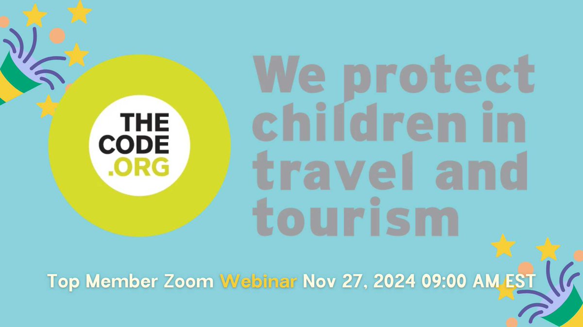 Join us for our Top Member 2024 Zoom Webinar on November 27th 9am EST

Learn what it takes to be a Top Member of #TheCode 

us02web.zoom.us/webinar/regist…
#ChildProtection #TravelForGood #SustainableTourism #TheCode #WeArePACT