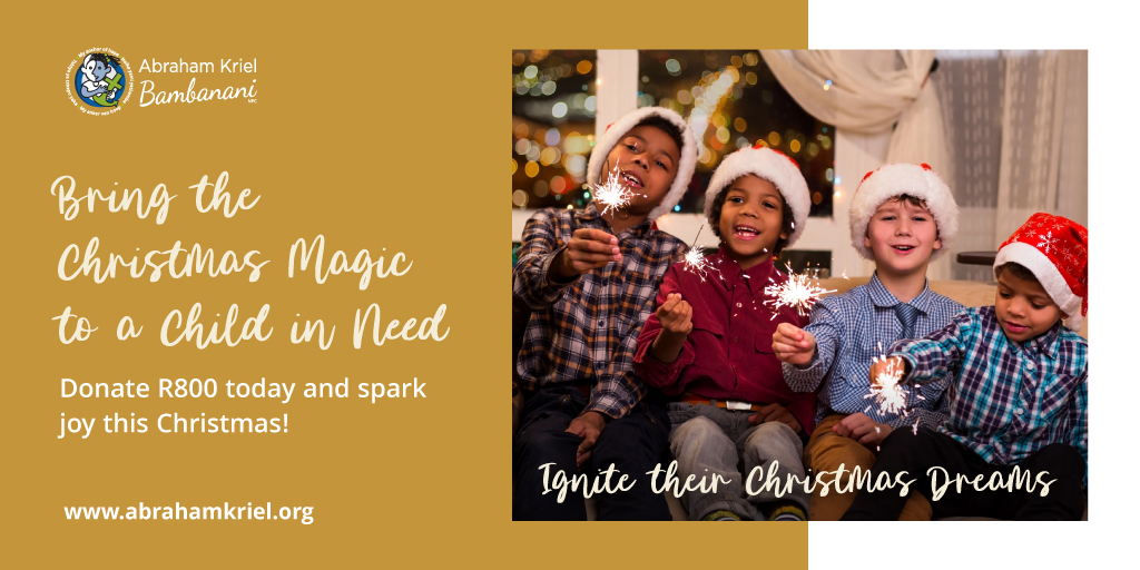 Spread joy this Christmas by donating R800 to help a child feel valued and secure. 🎄 Abraham Kriel Bambanani supports over 800 vulnerable children in Gauteng with safe, stable care. Donate here: abrahamkriel.com/how-can-you-he… or contact 011 839 3058; info@abrahamkriel.org.