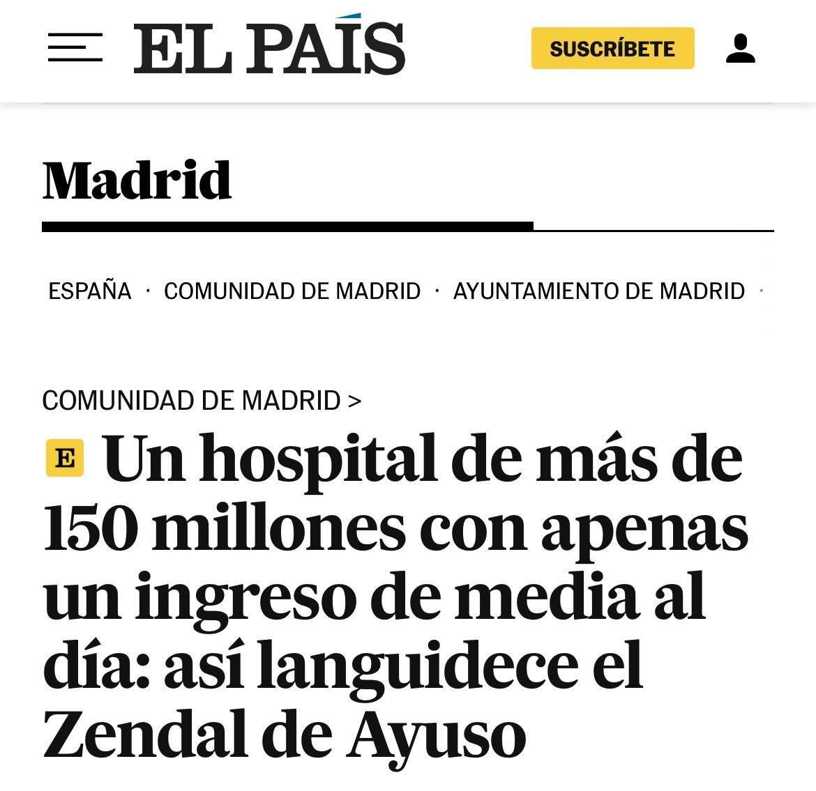 Esta es la realidad sobre el Zendal:

Costó más de 150 millones de euros. Tan solo su mantenimiento, en 2023, ha supuesto 7 millones de euros.

¿Y pacientes? El año pasado tuvo, de media, un paciente al día. ¡UN PACIENTE AL DÍA! Es una vergüenza.