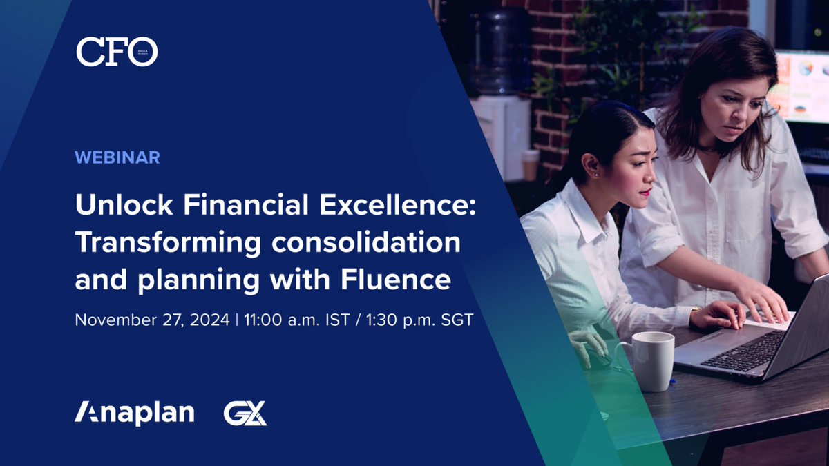 CFO India, in association with Anaplan, is hosting an exclusive webinar titled Unlock financial excellence: Transforming consolidation and planning with Fluence, on Wednesday, 27 November 2024, at 11:00 AM IST.