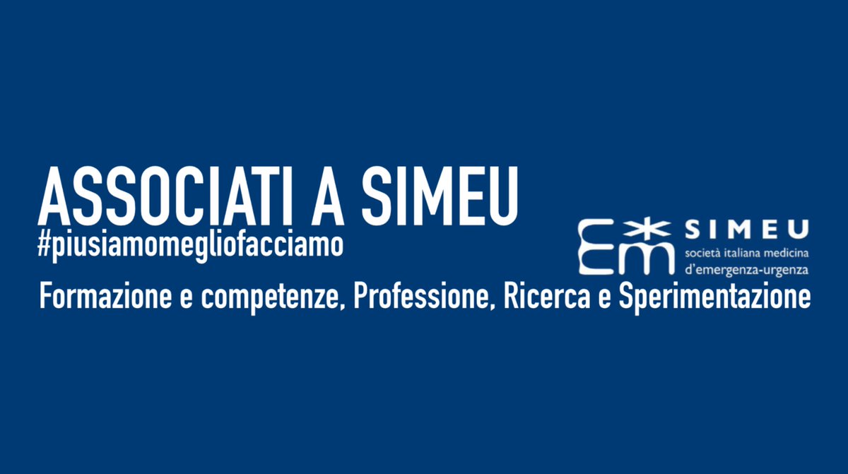 SIMEU_EM's tweet photo. 🔵 ASSOCIATI A #SIMEU 🔵

Le opportunità di lavoro e sviluppo, l’indipendenza e i servizi della #SocietàScientifica  derivano dal numero di #medici, #infermieri e #specializzandi attivamente coinvolti nel suo sostegno nel ruolo #scientifico, #istituzionale e di soggetto #civico. https://t.co/KEP1OiKIFW