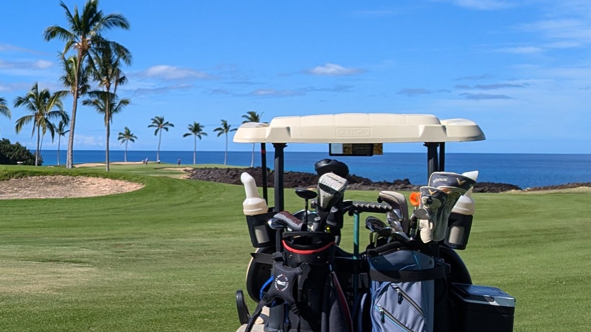 LlVGolf's tweet photo. @MarkAllenGolf Do balls not rest against a rake in the grass? 

My home course, the rakes are on the carts. In the hole between the bags. See it there. https://t.co/xDEEZyKB5w