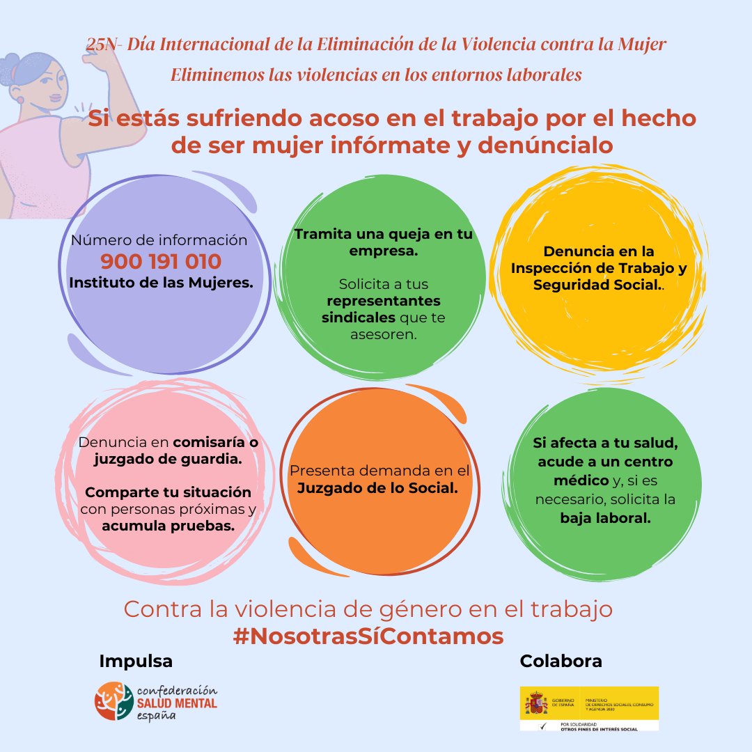 RECUERDA!❗️

Hoy es el Día internacional de la eliminación de la violencia contra la mujer 💜

Compartimos la campaña realizada por <a href="/consaludmental/">SALUD MENTAL ESPAÑA</a> sobre la violencia de género en el trabajo 

Colabora y lucha contra ella para que logremos erradicarla entre todxs! 💪

Comparte!