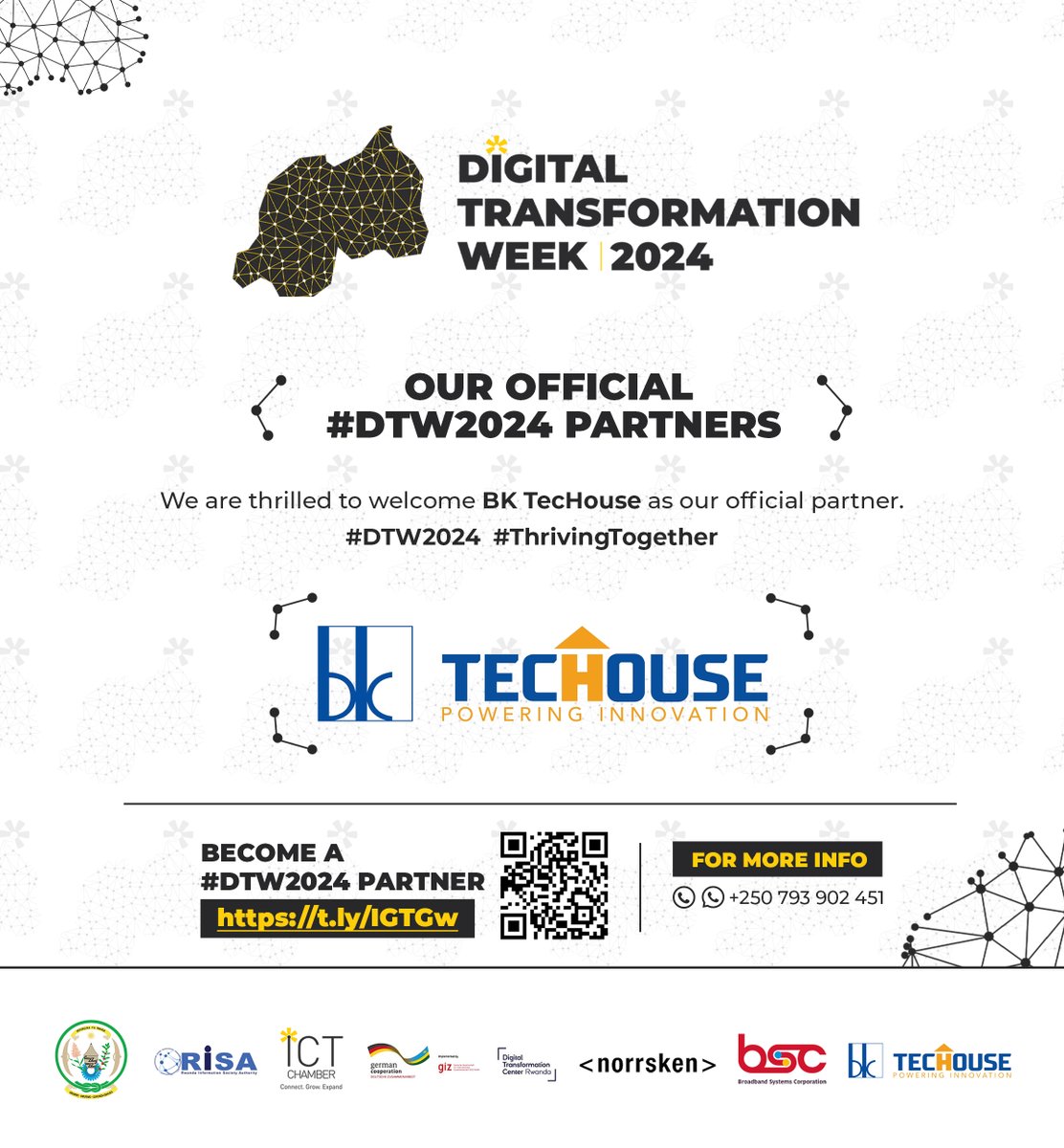 Rwanda ICT Chamber (@rwictchamber) on Twitter photo #DTW2024Updates
We are delighted to welcome <a href="/BkTecHouse/">BK TecHouse Ltd</a> as our #DTW2024 partner.
The #DTW2024 is from December 12 to 18, 2024. Did you know that you can be part of this annual flagship event? No more wait, join us via bit.ly/DTW2024Partners
#DTW2024 #ThrivingTogether #DTW2024Updates
We are delighted to welcome <a href="/BkTecHouse/">BK TecHouse Ltd</a> as our #DTW2024 partner.
The #DTW2024 is from December 12 to 18, 2024. Did you know that you can be part of this annual flagship event? No more wait, join us via bit.ly/DTW2024Partners
#DTW2024 #ThrivingTogether