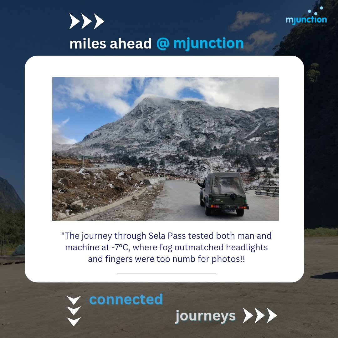 hellomjunction's tweet photo. Today our riders experienced this truth at its peak - quite literally at Sela Pass (-7Β°C), where the fog was too dense for lights and fingers too numb for photos.
#ConnectedJourneys with #Milesahead @hellomjunction
#bikeride #roadtrip #employeemotivation #journey #teamwork https://t.co/D0WlB8tmcY