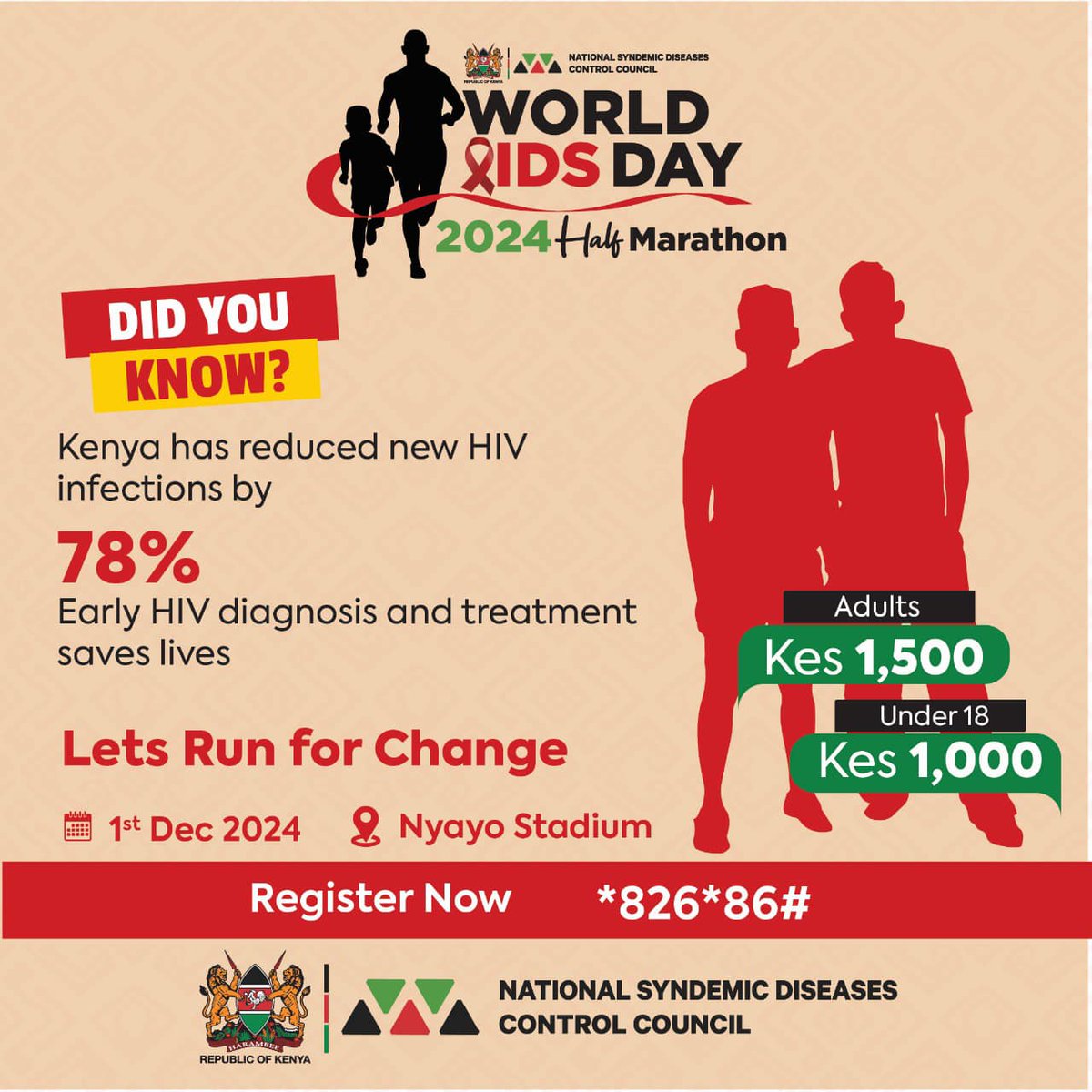 AYARHEP_KENYA's tweet photo. Did you know? Early HIV diagnosis and treatment save lives!

This #WorldAIDSDay2024HalfMarathon is more than just a race — it’s a chance to unite for progress, celebrate resilience, and champion a healthier future for all. 

Register now: https://t.co/jN4tntt9kx
#RaceAgainstTime https://t.co/HrmI0sjQzz
