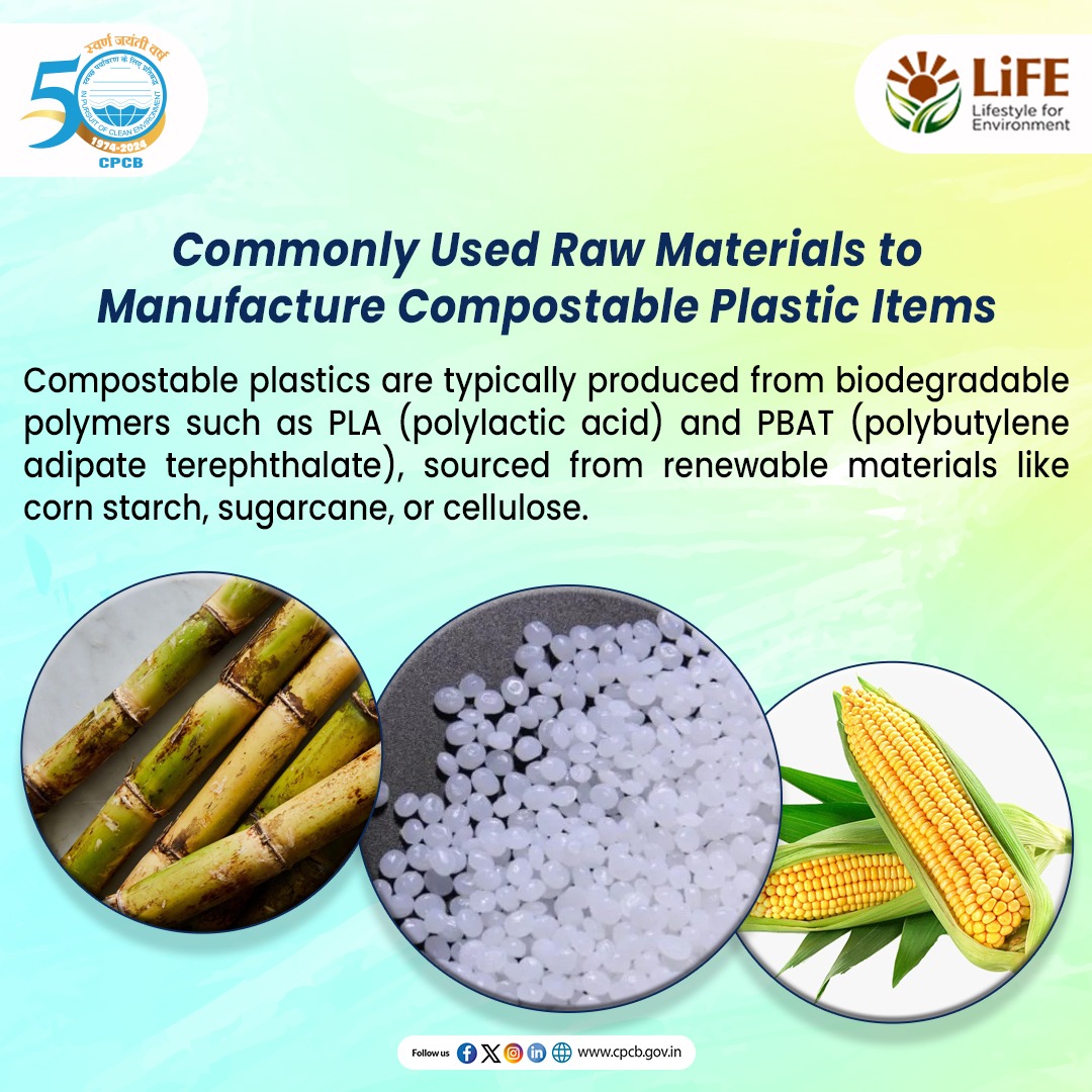CPCB_OFFICIAL's tweet photo. #CompostablePlastics are a more sustainable alternative to conventional petro-based plastics due to their renewable origins, ability to degrade quickly in composting conditions, and reduced environmental impact.
#SayNoToSUP #ReducePlasticPollution #MissionLiFE
@byadavbjp https://t.co/RToFr4BbER