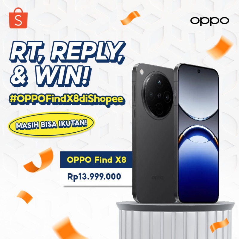 ShopeeID's tweet photo. ✨ GIVEAWAY OPPO Find X8 Series✨

Kesempatan TERAKHIR buat dapetin OPPO Find X8 senilai 13JT++ nih! Mau?

Caranya:
- FOLLOW @SHOPEEID
- RT tweet ini
- Klik banner di bawah ini
- Reply "OPPO Find X8 Powerful Camera, Powerful AI #OPPOFindX8diShopee"

Good luck 🧡