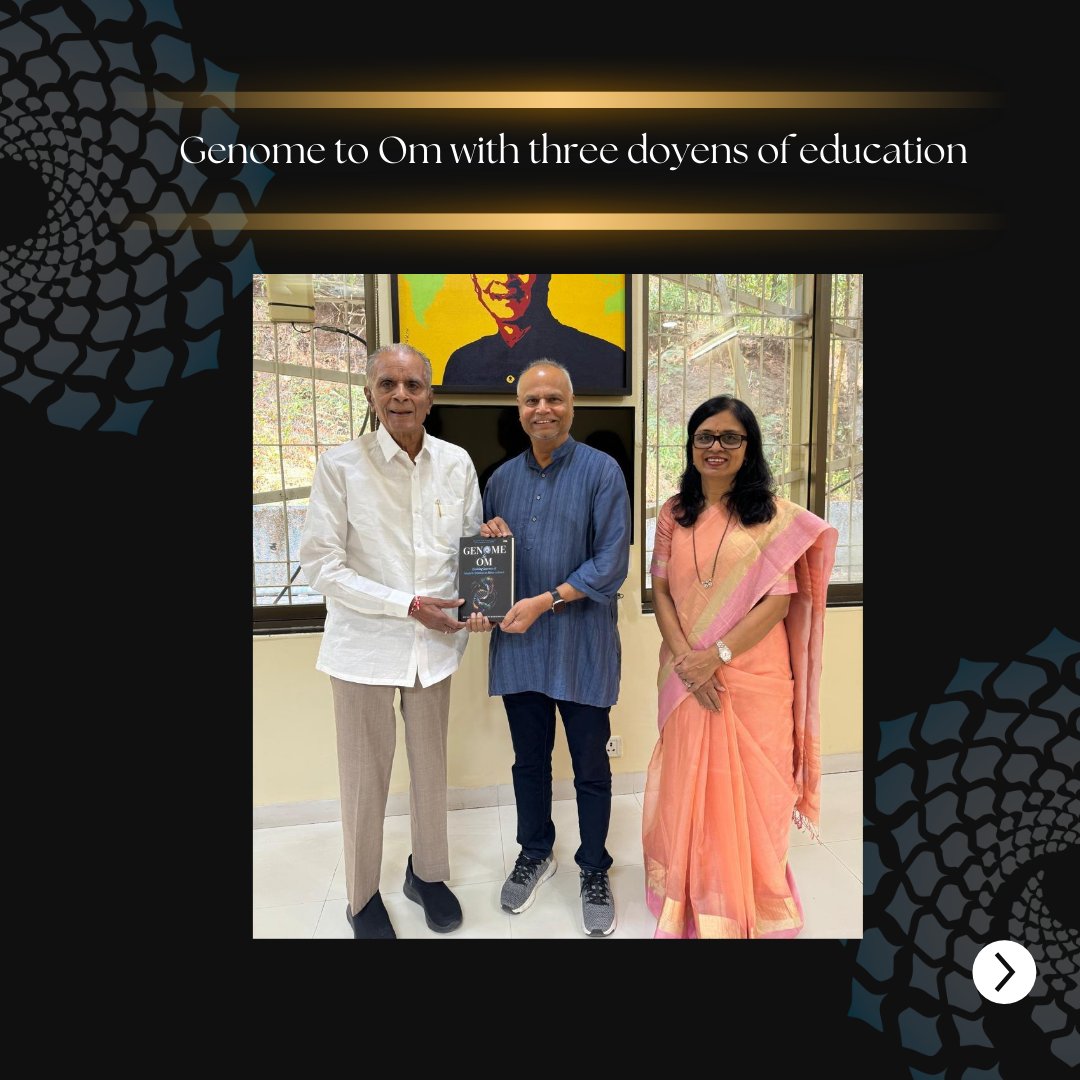 GenomeToOm's tweet photo. Genome to Om is presented to three distinguished education stalwarts: Padma Vibhushan Dr. K Kasturirangan, Padmashri Prof. M.K. Sridhar &amp; Padma Bhushan Dr. S.B. Mujumdar. This moment of honor celebrates their contributions to education &amp; role in bridging science &amp; spirituality. https://t.co/6LUw7ClBzP