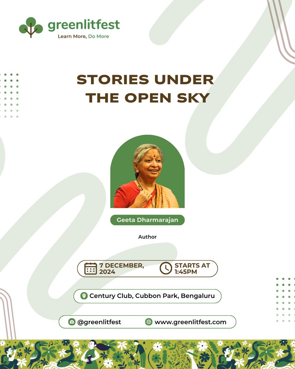 Stories Under the Open Sky by celebrated author Geeta Dharmarajan. Journey with Nachi, the protagonist of Finding Tree: A Tale of Friendship and Discovery and understand how your curiosity can help the earth. 

*Open to children 8 years and above.
 lnkd.in/gfGatxBi