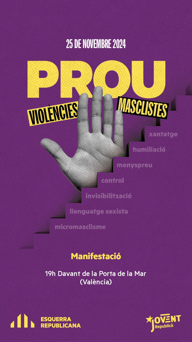 DignitatRepPV's tweet photo. "Si no entens el motiu d'aquesta lluita és perquè formes part del problema"
Hui #25deNovembre hi ha moltes convocatòries i cal participar; la resta de dies molt per fer, i cal lluitar 👊🏻♀️✊🏼
#DonesAmbTotselsDrets
#Proumasclisme
#Niunamenys
#NoestàsSola
#Ensvolemvives https://t.co/DLNaHgKoAT