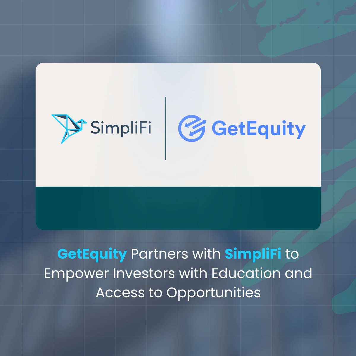 Exciting News! 🚀 

GetEquity has partnered with SimpliFi to bring investors unparalleled access to education and investment opportunities. 

Together, we're empowering a new generation of informed investors. 💡 

#Partnership #Investing #GetEquity #SimpliFi