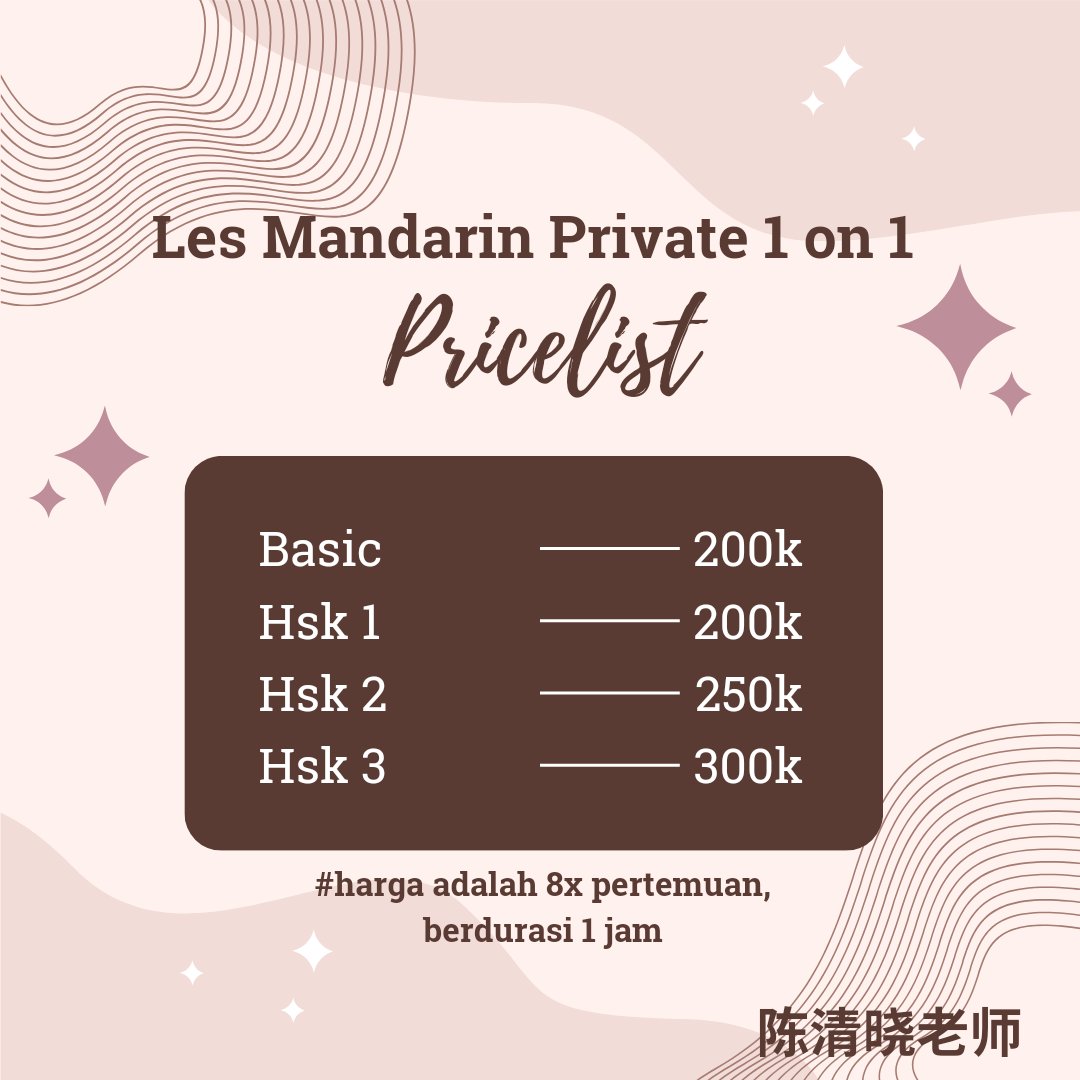 lesmandarinn's tweet photo. @rnjnraa Halo, aku buka les mandarin private 1 on 1 only 200k/bulan yaa, jika minat bisa hub 089655022227, thank u! https://t.co/sUbQmHDuOv