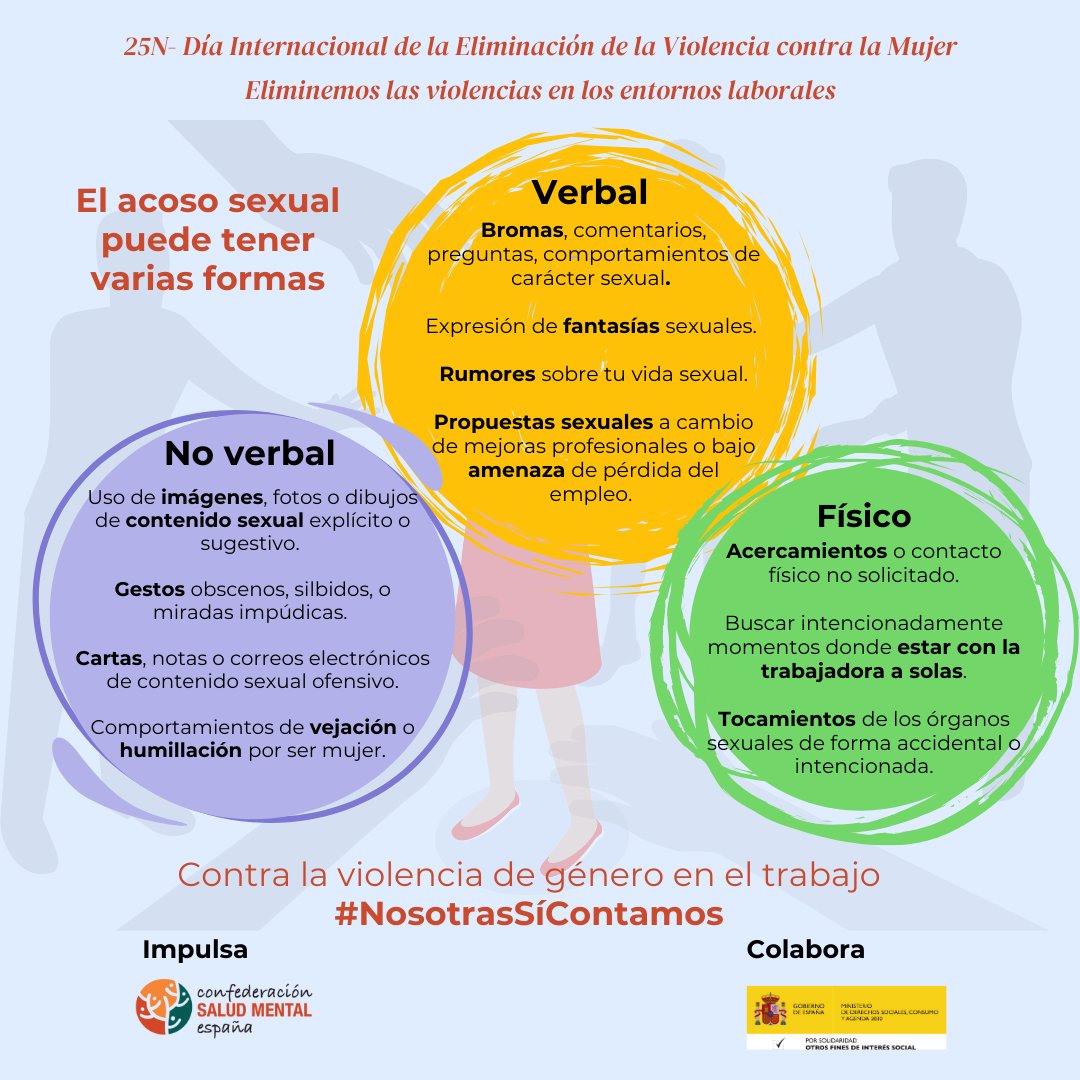 🧐👉Un 40,4% de mujeres ha sufrido acoso sexual en algún momento de su vida en el ámbito laboral.

🔴La #ViolenciaMachista en el trabajo provoca problemas de #SaludMental.

💪🏻👱🏻‍♀️Contra la violencia de género en el trabajo #NosotrasSíContamos ➡️ bit.ly/4i7KNJF