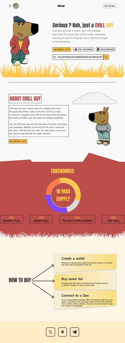 _Oluwafemiiii's tweet image. Gm Gm guys, Designed a landing page for the popular “Chill guy” meme coin 

#web3ui #memecoin #uiux