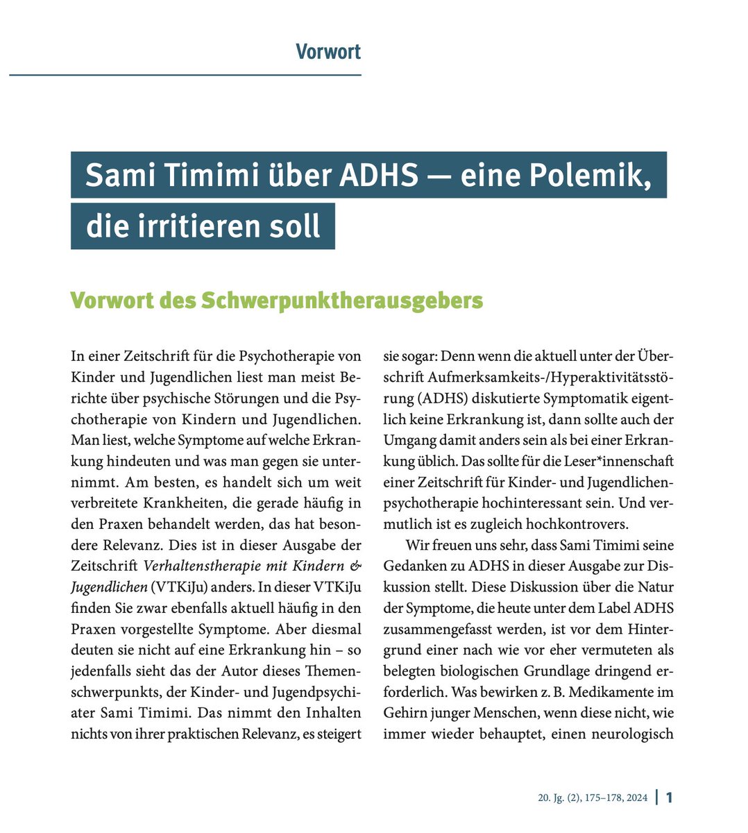 PadbergThorsten's tweet image. Für die VTKiJu der @dgvt habe ich ein Heft über #adhs vorwiegend mit Texten von Sami Timimi zusammengestellt. Es wird vielen nicht gefallen, aber das ist fast so ein bisschen der Sinn. „Eine Polemik, die irrtieren soll“. Lest es!