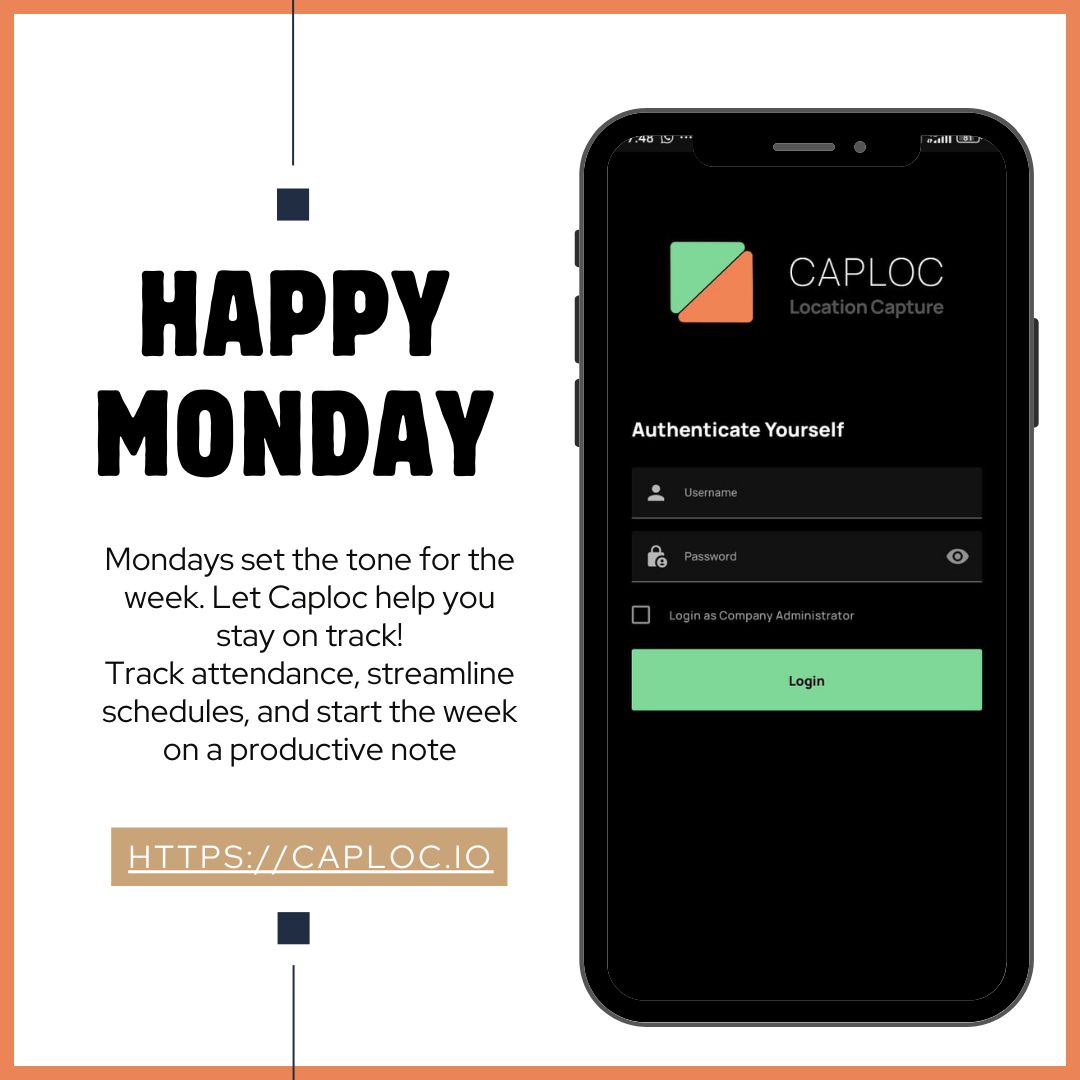 IntellisquareNg's tweet image. Mondays set the tone for the week! Stay on track with Caploc – where your time meets optimized productivity. Let’s make this week count!

#MondayMotivation #CaplocSolutions #WorkSmarter #TeamSuccess #NewWeekGoals