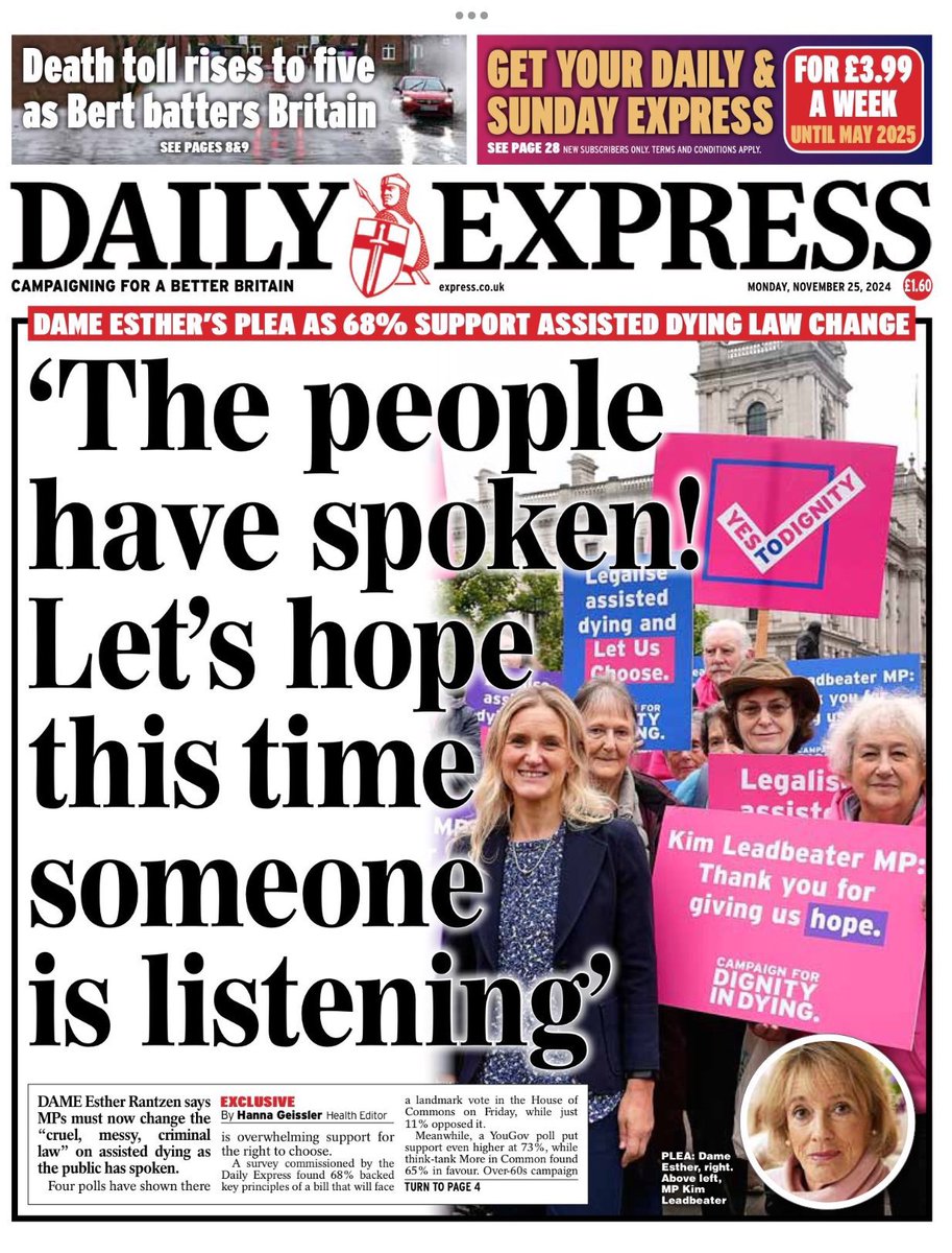 hanna geissler (@hannagsslr) on Twitter photo Assisted dying is often described as a controversial issue. As these four latest polls show, it isn’t. 
Public support for a law limited to terminal illness has been high for years and opposition low.
#GiveUsOurLastRights 
express.co.uk/news/politics/… Assisted dying is often described as a controversial issue. As these four latest polls show, it isn’t. 
Public support for a law limited to terminal illness has been high for years and opposition low.
#GiveUsOurLastRights 
express.co.uk/news/politics/…