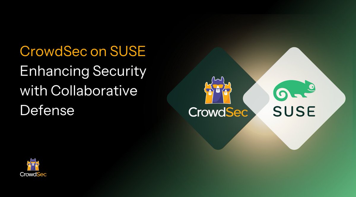 Crowd_Security's tweet photo. 📣 Partnership announcement
The #CrowdSec Security Engine is now available on #SUSELinux! With this integration, @SUSE customers have a powerful behavioural system for safeguarding their systems from targeted attacks- https://t.co/KeU6ifjSOC
#Cybersecurity #Cyberattacks https://t.co/RMvn8Kj0pb