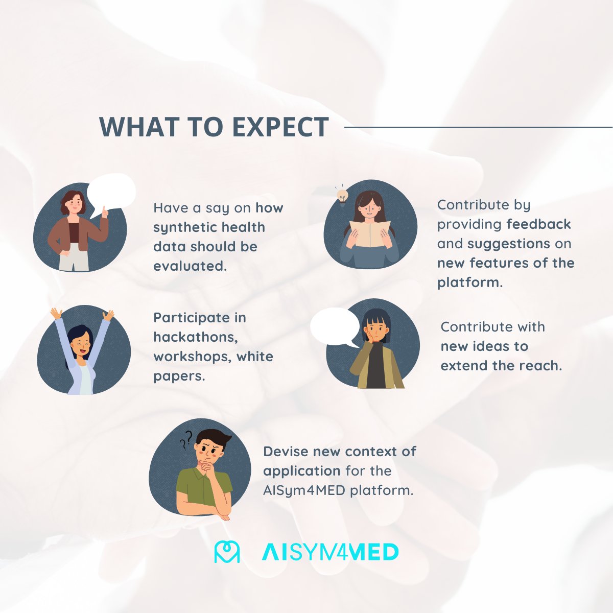 🔍 What to expect as part of AISym4MED - Horizon Europe #CoP

Contribute to the future of medical #AI and #synthetic health data by joining our Community of Practice. 

Join us here: docs.google.com/forms/d/e/1FAI…

#MedicalAI #HealthData #SyntheticData #AISym4MED #AICommunity